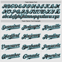 Load image into Gallery viewer, Custom White Black Pinstripe Black-Teal Authentic Baseball Jersey
