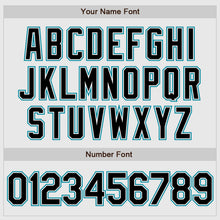 Load image into Gallery viewer, Custom White Black Pinstripe Black-Teal Authentic Baseball Jersey
