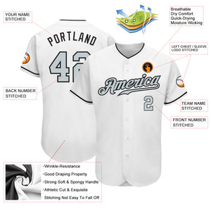 Custom White Silver-Black Authentic Baseball Jersey