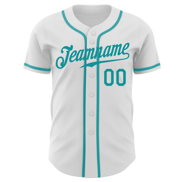 Custom White Teal Authentic Baseball Jersey