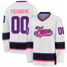 Загрузить изображение в средство просмотра галереи, Custom White Purple Black-Pink Hockey Jersey
