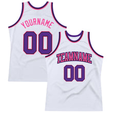 Load image into Gallery viewer, Custom White Purple Black-Pink Authentic Throwback Basketball Jersey
