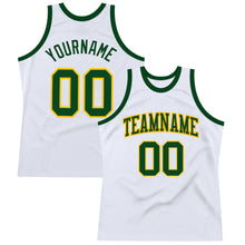 Laden Sie das Bild in den Galerie-Viewer, Custom White Green-Gold Authentic Throwback Basketball Jersey
