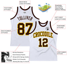 Загрузить изображение в средство просмотра галереи, Custom White Brown-Gold Authentic Throwback Basketball Jersey
