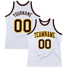 Load image into Gallery viewer, Custom White Brown-Gold Authentic Throwback Basketball Jersey

