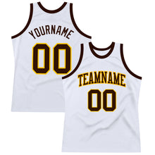 Загрузить изображение в средство просмотра галереи, Custom White Brown-Gold Authentic Throwback Basketball Jersey
