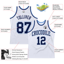Load image into Gallery viewer, Custom White Navy-Light Blue Authentic Throwback Basketball Jersey
