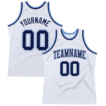 Load image into Gallery viewer, Custom White Navy-Light Blue Authentic Throwback Basketball Jersey
