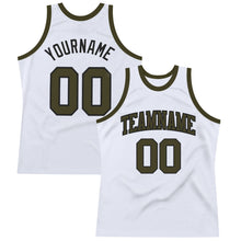 Load image into Gallery viewer, Custom White Olive-Black Authentic Throwback Basketball Jersey
