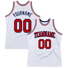 Load image into Gallery viewer, Custom White Red-Navy Authentic Throwback Basketball Jersey
