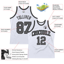Load image into Gallery viewer, Custom White Steel Gray-Black Authentic Throwback Basketball Jersey
