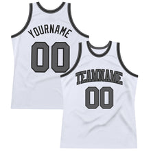 Load image into Gallery viewer, Custom White Steel Gray-Black Authentic Throwback Basketball Jersey
