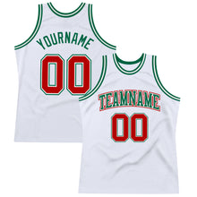 Load image into Gallery viewer, Custom White Red-Kelly Green Authentic Throwback Basketball Jersey
