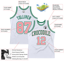 Load image into Gallery viewer, Custom White Medium Pink-Kelly Green Authentic Throwback Basketball Jersey
