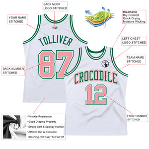 Custom White Medium Pink-Kelly Green Authentic Throwback Basketball Jersey