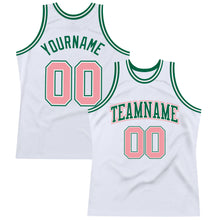 Load image into Gallery viewer, Custom White Medium Pink-Kelly Green Authentic Throwback Basketball Jersey

