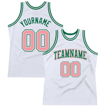 Laden Sie das Bild in den Galerie-Viewer, Custom White Medium Pink-Kelly Green Authentic Throwback Basketball Jersey
