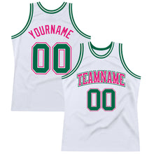 Load image into Gallery viewer, Custom White Kelly Green-Hot Pink Authentic Throwback Basketball Jersey
