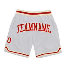 Load image into Gallery viewer, Custom White Red-Cream Authentic Throwback Basketball Shorts
