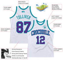 Загрузить изображение в средство просмотра галереи, Custom White Purple-Teal Authentic Throwback Basketball Jersey
