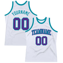 Загрузить изображение в средство просмотра галереи, Custom White Purple-Teal Authentic Throwback Basketball Jersey
