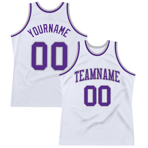 Custom White Purple-Gray Authentic Throwback Basketball Jersey