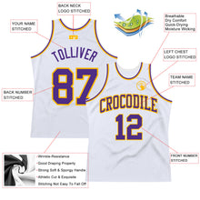 Загрузить изображение в средство просмотра галереи, Custom White Purple-Gold Authentic Throwback Basketball Jersey

