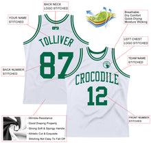 Laden Sie das Bild in den Galerie-Viewer, Custom White Kelly Green Authentic Throwback Basketball Jersey
