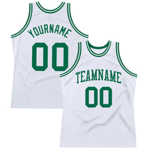 Laden Sie das Bild in den Galerie-Viewer, Custom White Kelly Green Authentic Throwback Basketball Jersey
