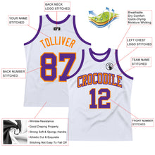 Загрузить изображение в средство просмотра галереи, Custom White Purple-Bay Orange Authentic Throwback Basketball Jersey
