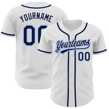 Load image into Gallery viewer, Custom White Navy-Light Blue Authentic Baseball Jersey
