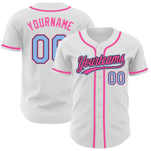 Laden Sie das Bild in den Galerie-Viewer, Custom White Light Blue Black-Pink Authentic Baseball Jersey
