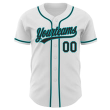 Load image into Gallery viewer, Custom White Black-Teal Authentic Baseball Jersey
