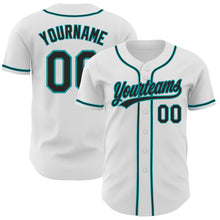 Load image into Gallery viewer, Custom White Black-Teal Authentic Baseball Jersey
