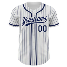 Load image into Gallery viewer, Custom White Navy Pinstripe Navy Authentic Baseball Jersey
