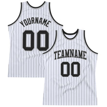 Загрузить изображение в средство просмотра галереи, Custom White Black Pinstripe Black-Gray Authentic Basketball Jersey
