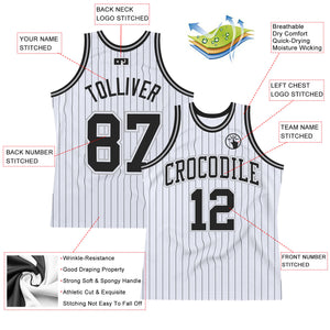 Custom White Black Pinstripe Black-Gray Authentic Basketball Jersey