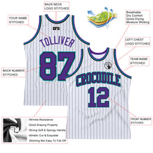 Load image into Gallery viewer, Custom White Black Pinstripe Purple-Teal Authentic Basketball Jersey
