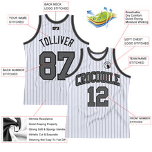 Load image into Gallery viewer, Custom White Black Pinstripe Steel Gray Authentic Basketball Jersey
