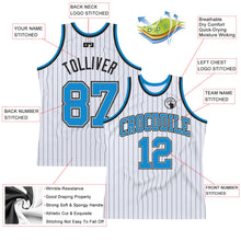 Load image into Gallery viewer, Custom White Black Pinstripe Blue-Gray Authentic Basketball Jersey
