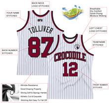 Load image into Gallery viewer, Custom White Black Pinstripe Maroon Authentic Basketball Jersey

