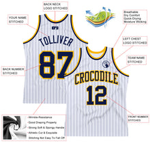 Load image into Gallery viewer, Custom White Navy Pinstripe Navy-Gold Authentic Basketball Jersey
