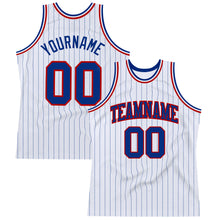 Load image into Gallery viewer, Custom White Royal Pinstripe Royal-Red Authentic Basketball Jersey
