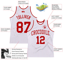 Load image into Gallery viewer, Custom White Red Pinstripe Red Authentic Basketball Jersey
