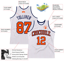 Laden Sie das Bild in den Galerie-Viewer, Custom White Orange Pinstripe Orange-Navy Authentic Basketball Jersey
