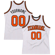 Laden Sie das Bild in den Galerie-Viewer, Custom White Orange Pinstripe Orange-Black Authentic Basketball Jersey
