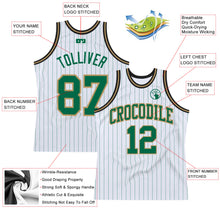 Load image into Gallery viewer, Custom White Kelly Green Pinstripe Kelly Green Old Gold-Black Authentic Basketball Jersey
