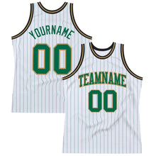 Load image into Gallery viewer, Custom White Kelly Green Pinstripe Kelly Green Old Gold-Black Authentic Basketball Jersey
