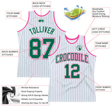 Laden Sie das Bild in den Galerie-Viewer, Custom White Kelly Green Pinstripe Kelly Green-Pink Authentic Basketball Jersey
