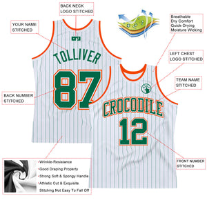 Custom White Kelly Green Pinstripe Kelly Green-Orange Authentic Basketball Jersey